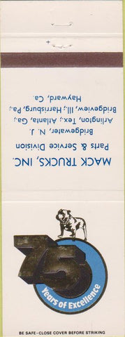Matchbook Cover - Mack Trucks 75th Bridgewater NJ Atlanta GA Hayward CA