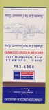 Matchbook Cover - Kenwood Lincoln Mercury OH 30 Strike