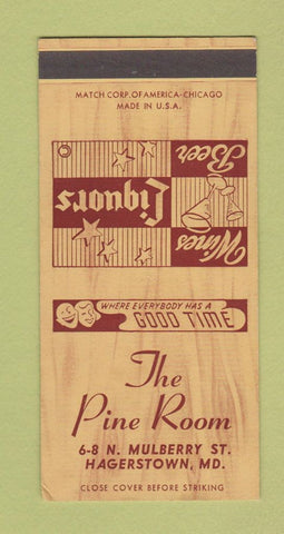 Matchbook Cover - Pine Room Hagerstown MD SAMPLE 30 Strike