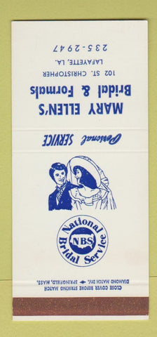 Matchbook Cover Mary Ellen's Bridal Formals Lafayette LA girlie SAMPLE 30 Strike