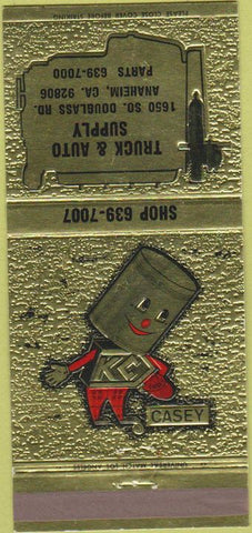 Matchbook Cover - Casey Parts Tgruck Auto Supply Anaheim CA