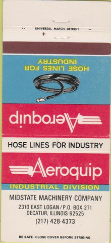 Matchbook Cover - Aeroquip Hose Lines Decatur IL