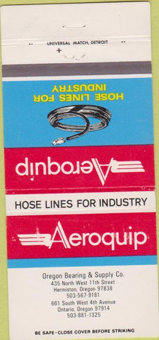 Matchbook Cover - Areoquip Hose Lines Hermiston Ontario OR