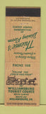 Matchbook Cover - Williamsburg Tourist Courts VA low phone #
