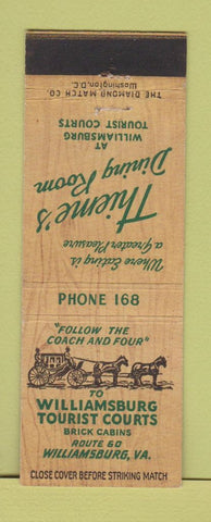 Matchbook Cover - Williamsburg Tourist Courts VA low phone #