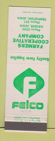Matchbook Cover - Farmers COOP Halburn Templeton IA low phone # FELCO