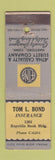 Matchbook Cover - Tom Bond Insurance Dallas TX WEAR