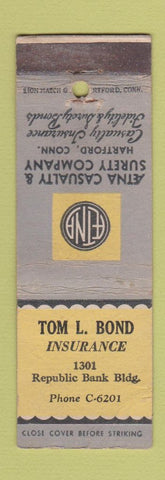Matchbook Cover - Tom Bond Insurance Dallas TX WEAR