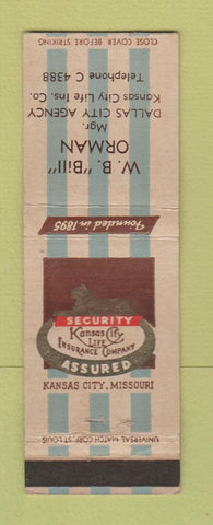 Matchbook Cover - WB Bill Orman Insurance Dallas TX