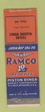 Matchbook Cover - Ramco Piston Rings Taylor Machine Louisville MS low phone #