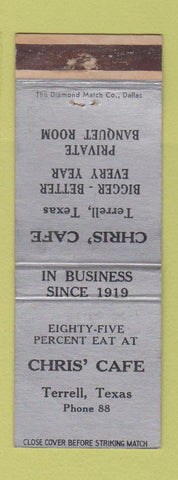 Matchbook Cover - Chris' Cafe Terrell TX low phone # WEAR