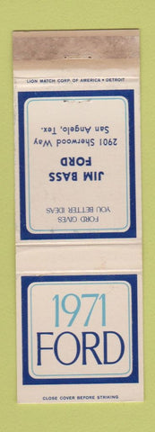 Matchbook Cover - 1971 Ford Jim Bass San Angelo TX WORN