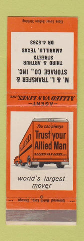 Matchbook Cover - Allied Moving trucking Amarillo TX