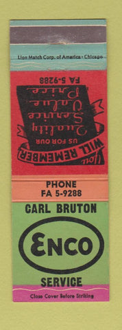 Matchbook Cover - Carl Bruton Enco oil gas