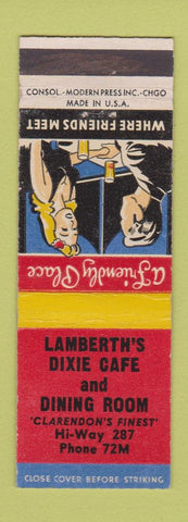 Matchbook Cover - Lamberth's Dixie Cafe Clarendon TX