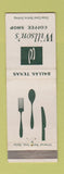 Matchbook Cover - Willson's Coffee Shop Dallas TX WEAR