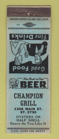 Matchbook Cover - Champion Grill Dallas? TX