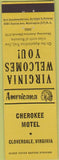 Matchbook Cover - Perkins Americana Cherokee Motel Cloverdale VA Yellow