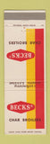 Matchbook Cover - Becks Char Broiler Dallas TX Hamburgers