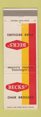 Matchbook Cover - Becks Char Broiler Dallas TX Hamburgers