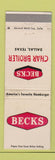Matchbook Cover - Becks Char Broiler Dallas TX Hamburgers