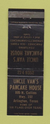 Matchbook Cover - Uncle Van's Pancake House Arlington TX WEAR
