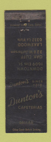 Matchbook Cover - Dunton's Cafeterias Dallas TX WORN
