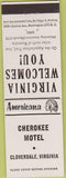 Matchbook Cover - Perkins Americana Cherokee Motel Cloverdale VA White