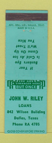 Matchbook Cover - John Riley Loans Dallas TX