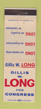 Matchbook Cover - Gillis Long for Congress Louisiana LA WEAR
