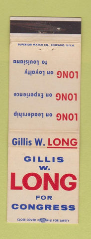 Matchbook Cover - Gillis Long for Congress Louisiana LA WEAR