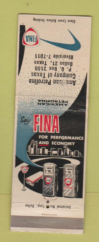 Matchbook Cover - Fina oil gas Dallas TX