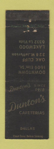 Matchbook Cover - Dunton's Cafeterias Dallas TX WEAR