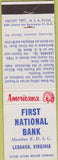 Matchbook Cover - Perkins Americana First National Bank Lebanon VA White