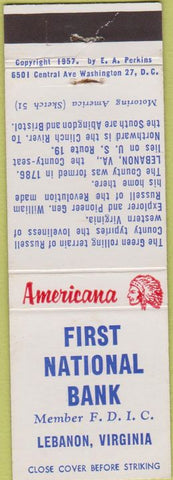 Matchbook Cover - Perkins Americana First National Bank Lebanon VA White