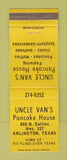 Matchbook Cover - Uncle Van's Pancake House Arlington TX