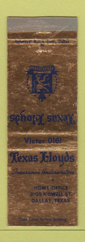 Matchbook Cover - Texas Lloyds Insurance Underwriters Dallas TX WEAR