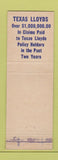 Matchbook Cover - Texas Lloyds Insurance Underwriters Dallas TX WEAR