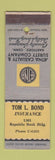 Matchbook Cover - Tom Bond Insurance AETNA Dallas TX