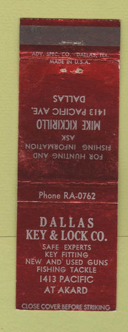 Matchbook Cover - Dallas Key and Lock TX