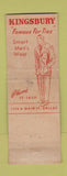 Matchbook Cover - Kingsbury Men's Clothes ties Dallas TX