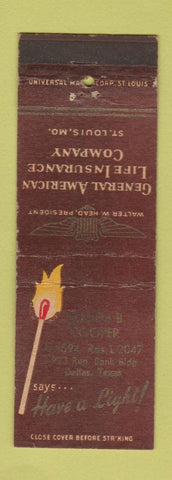 Matchbook Cover - General American Life Insurance ST Louis MO