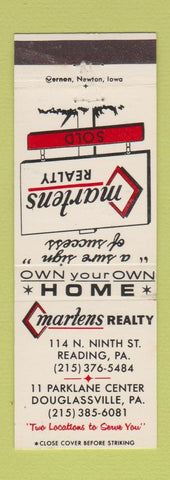 Matchbook Cover - Martens Real Estate Douglassville Reading PA