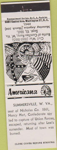 Matchbook Cover - Perkins Americana Civil War Summersville WV White