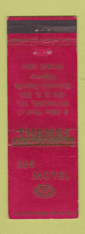 Matchbook Cover - 360 Motel Richmond VA WEAR