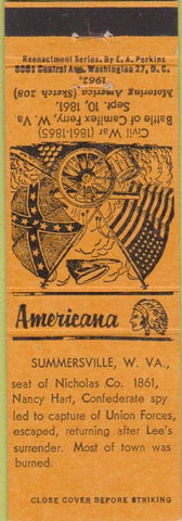 Matchbook Cover - Perkins Americana Civil War Summersville WV Orange