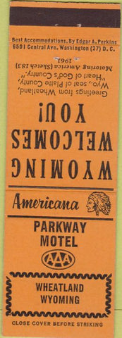 Matchbook Cover - Perkins Americana Parkway Motel Wheatland WY Orange