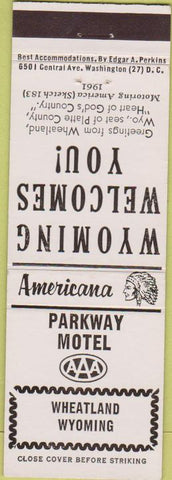 Matchbook Cover - Perkins Americana Parkway Motel Wheatland WY White