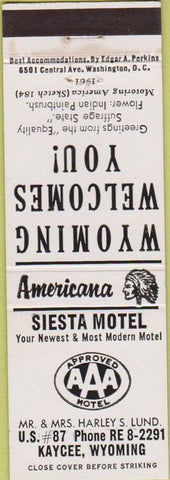 Matchbook Cover - Perkins Americana Siesta Motel Kaycee WY White