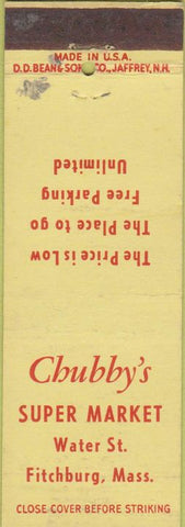 Matchbook Cover - Chubby's Super Market Fitchburg MA